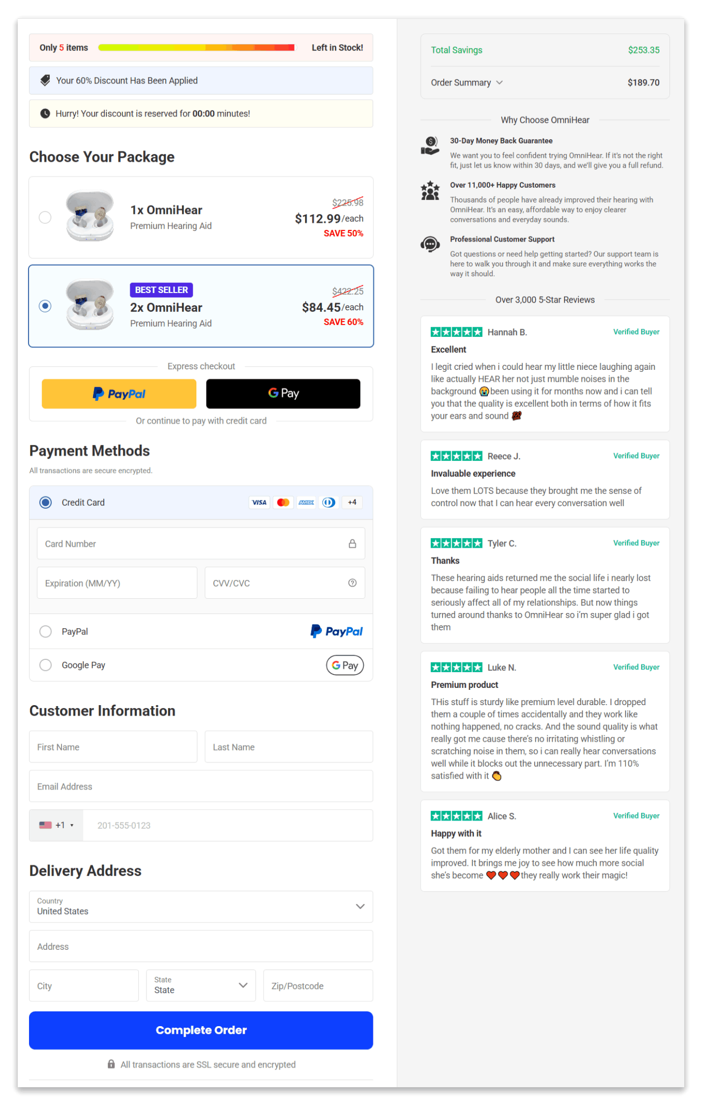 Omnihear Hearing Aids secure checkout page